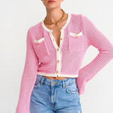 Golden Buttoned Crochet Cardigan