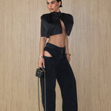 Hip Cutout Straight Leg Jean