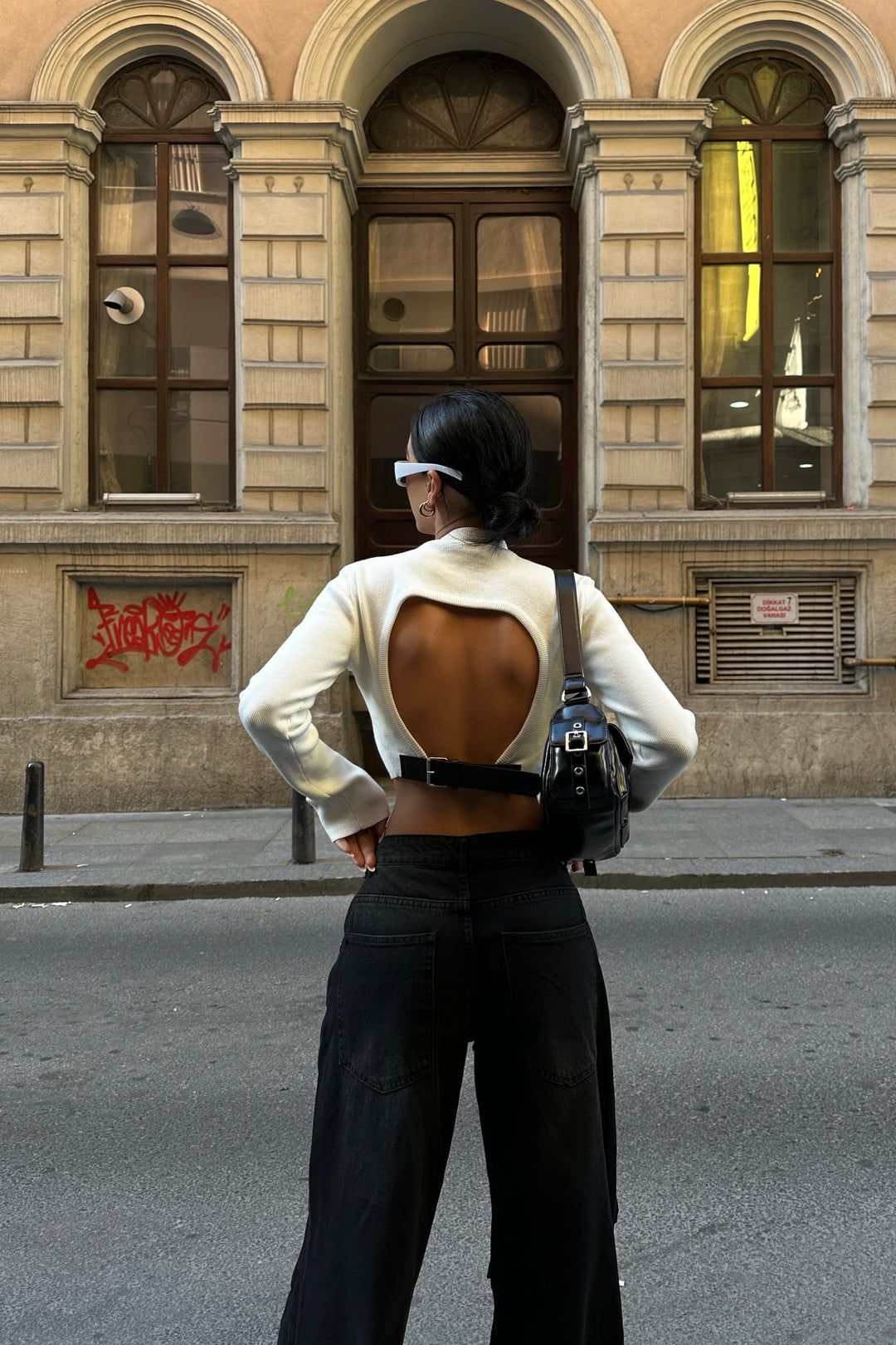 Open Back Belted Ribbed Top