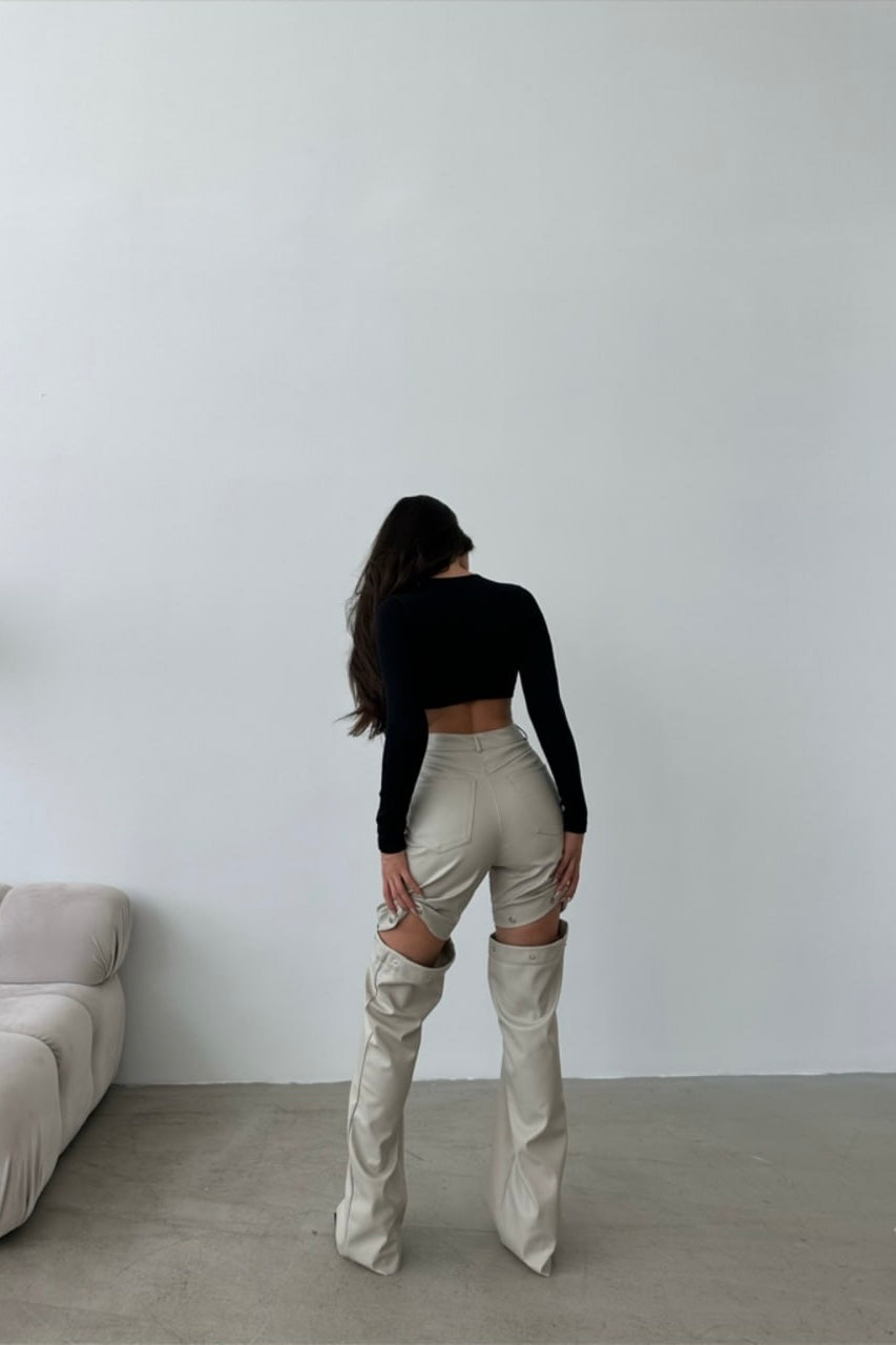 Detachable Faux Leather Pants