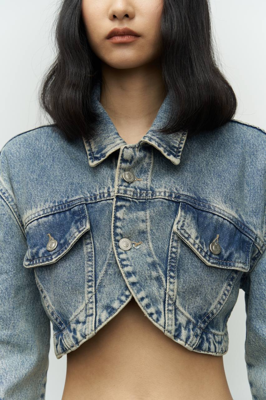 Green Wash Cropped Jean Jacket