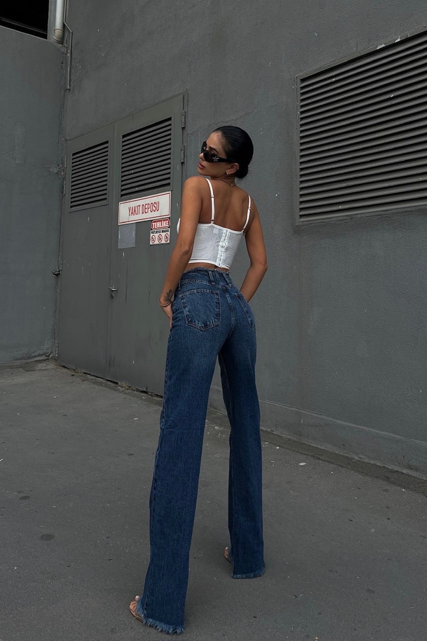 Tassel Waist And Hem Wide Jeans