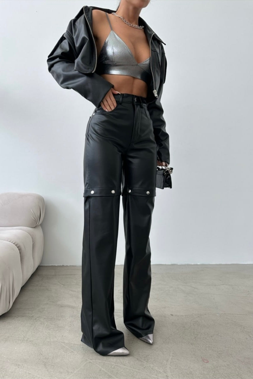 Detachable Faux Leather Pants