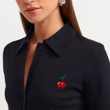 Cherry Embroidered White Polo Shirt