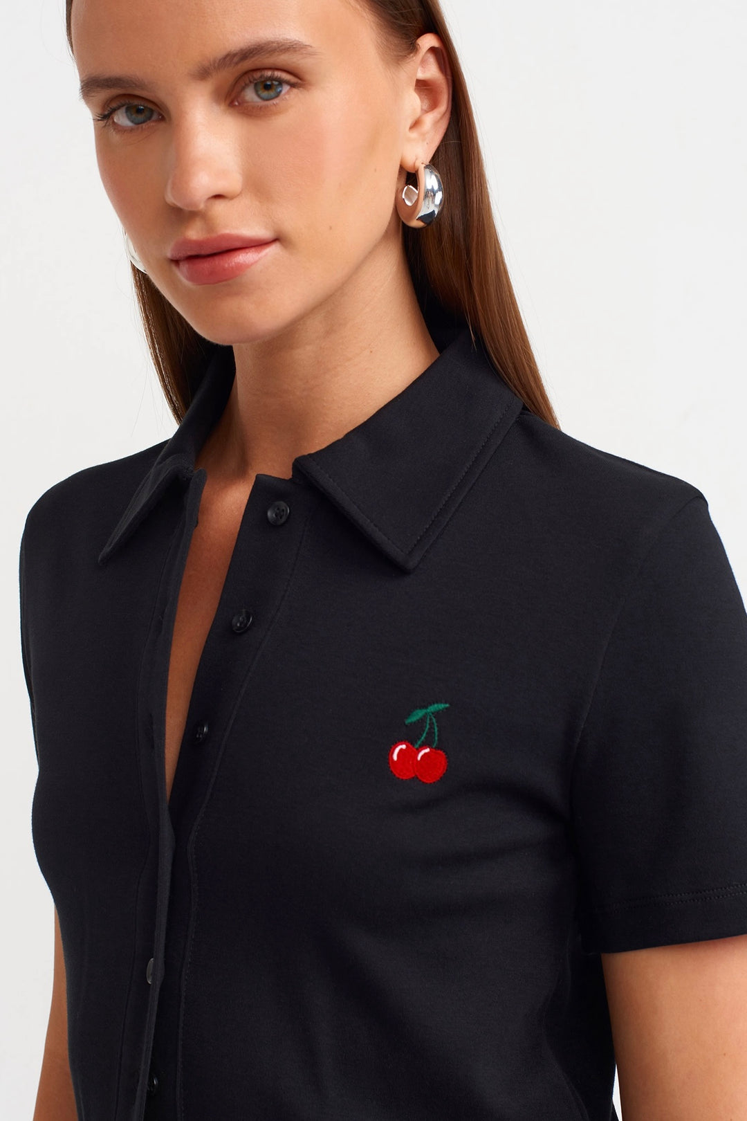 Cherry Embroidered White Polo Shirt