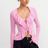 Ruffle Front Tie Cardigan