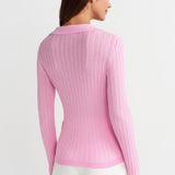 Ribbed Cardigan with Flower Detail