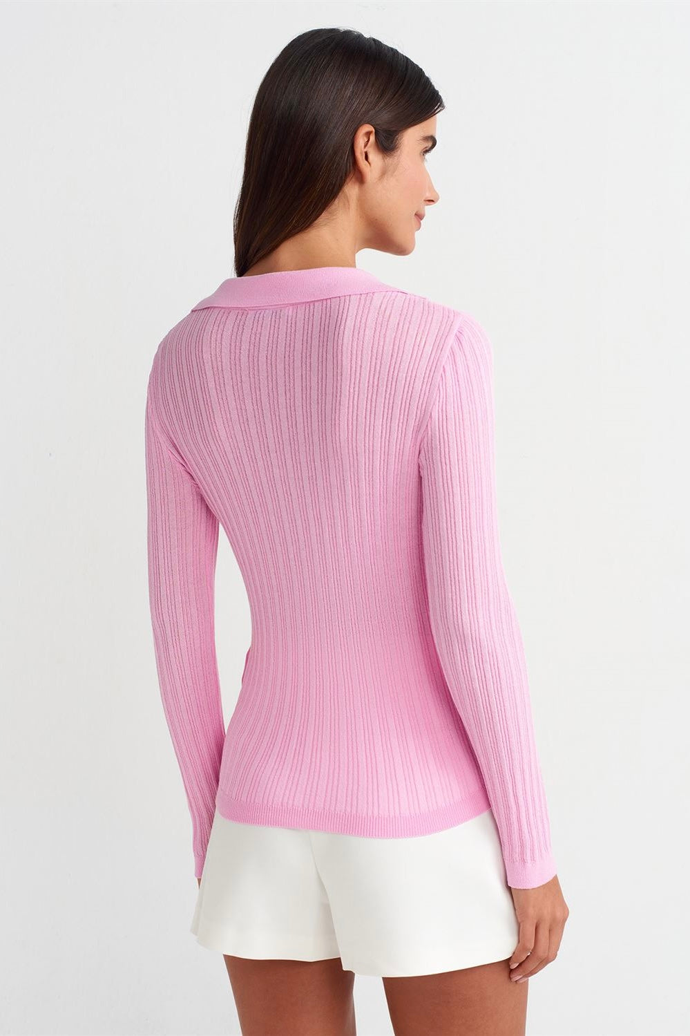 Ribbed Cardigan with Flower Detail
