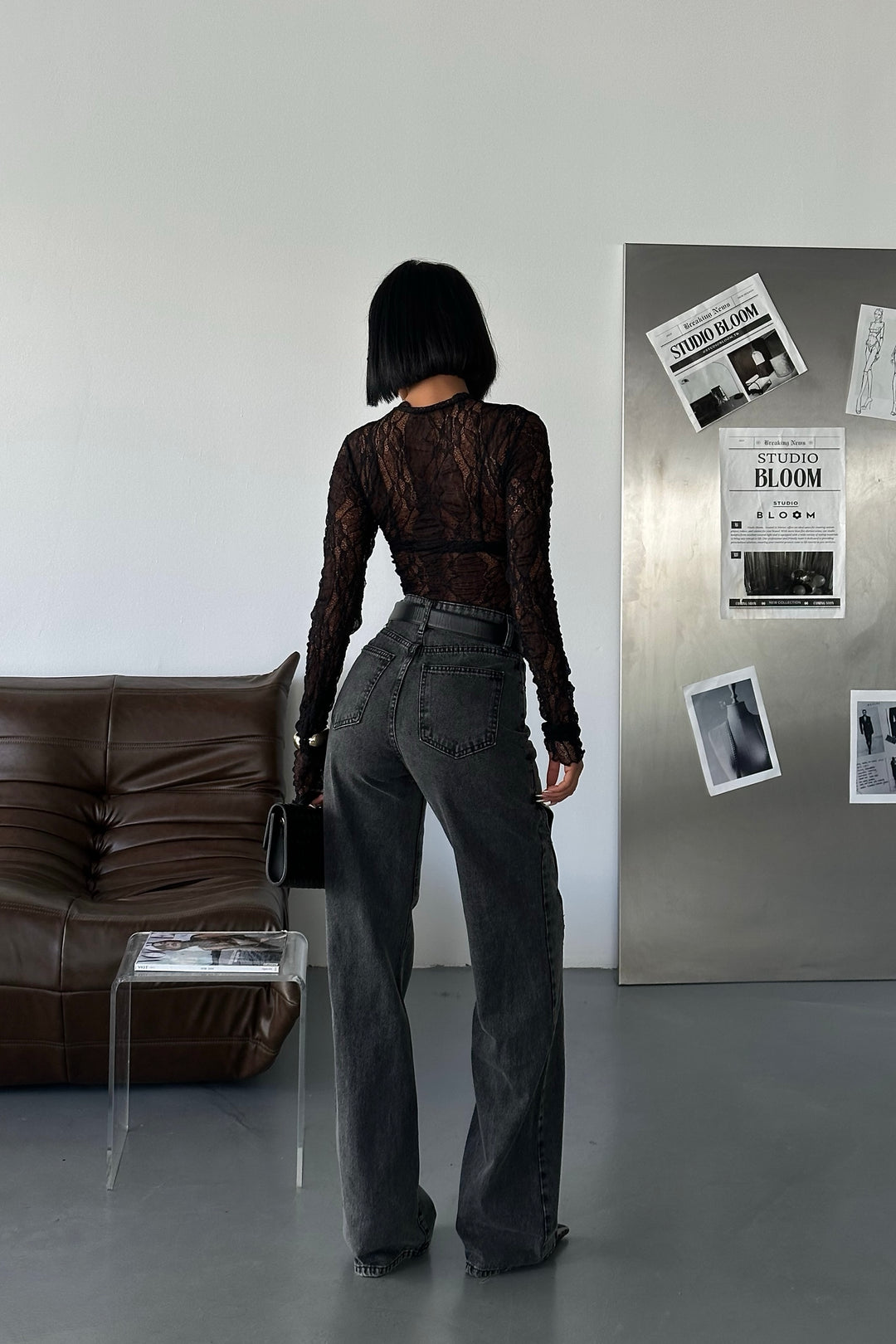 Charcoal Cut-Out High Rise Jeans