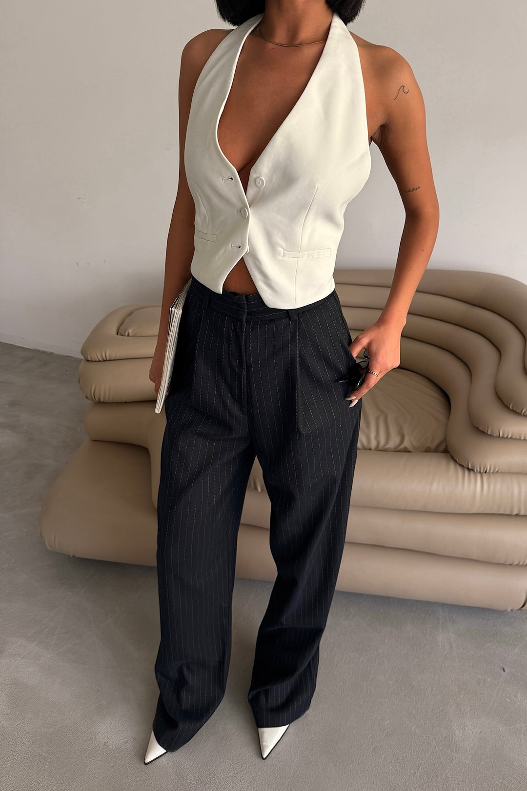 Pinstripe Pleated Trousers