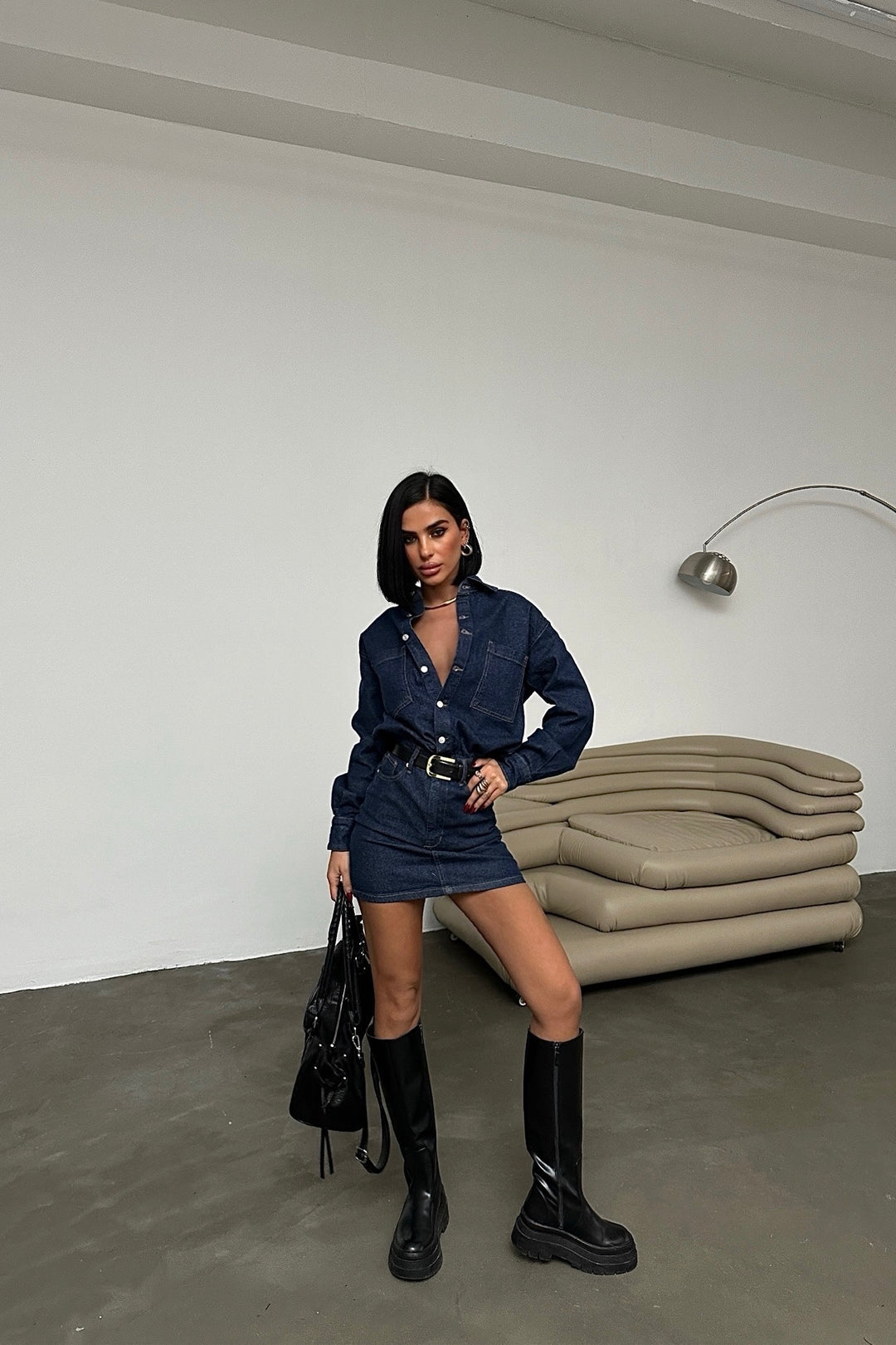 Denim Button Up Mini Dress