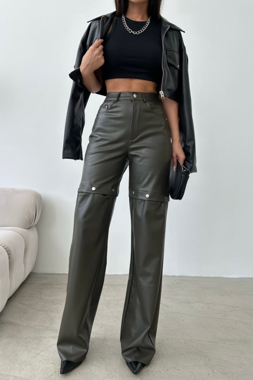 Detachable Faux Leather Pants
