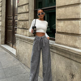 Herringbone Wool Wide Legs Pants