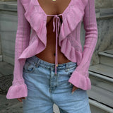Ruffle Front Tie Cardigan