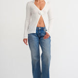 Ribbed Cardigan with Flower Detail