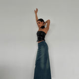 Side Slit Pale Blue Jean Skirt