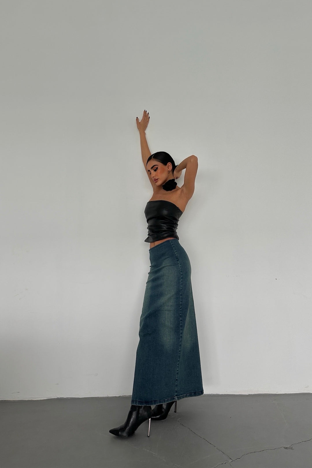 Side Slit Pale Blue Jean Skirt