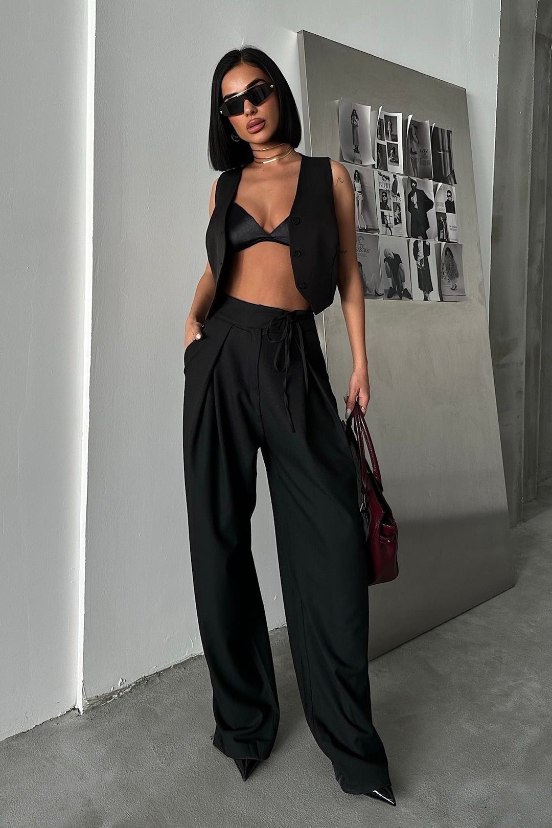 Wide Legs Pleated Pants In Colors