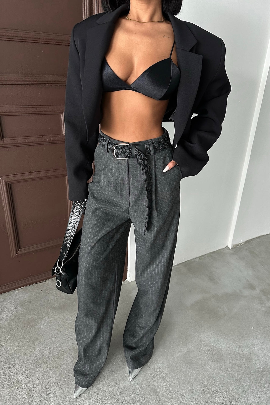 Pinstripe Pleated Trousers