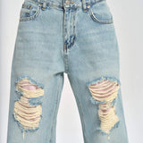 Relaxed Fit Patch Detail Distressed Wide Leg Jeans