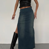 Side Slit Pale Blue Jean Skirt