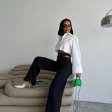 Cutout Waist Black Flare Pants
