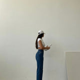 Wide Side Split Jeans Dark Blue
