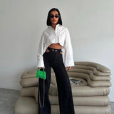 Cutout Waist Black Flare Pants