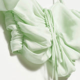 Puff Sleeve Drawstring Crop Top