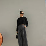 Herringbone Wool Wide Legs Pants