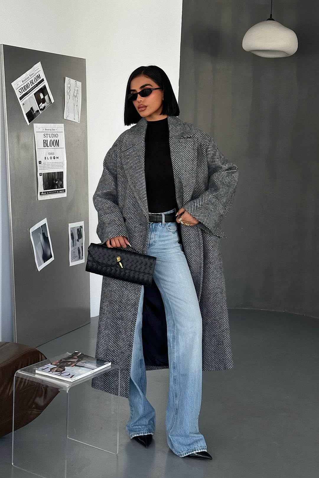 Herringbone Wool Oversize Coat