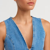 Zip Up Denim Vest Top