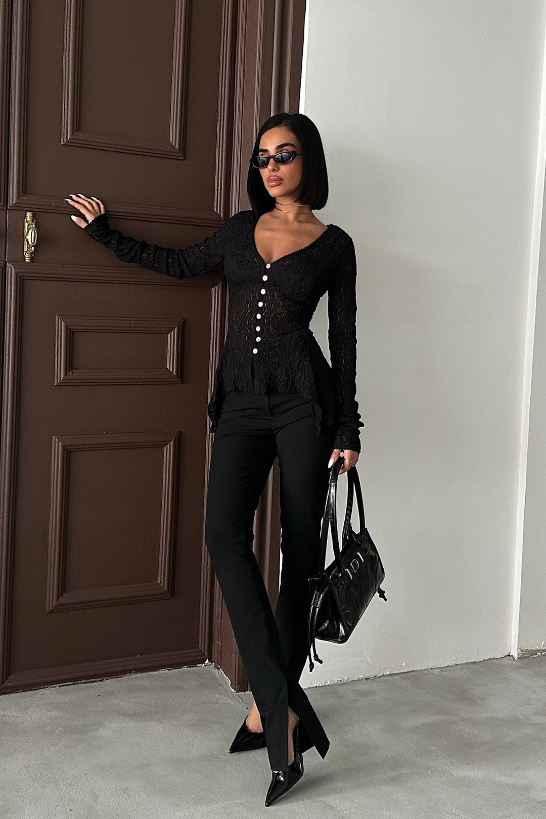 Sheer Lace Button-Up Top