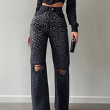 Metal Stones Flared Jeans