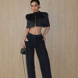 Hip Cutout Straight Leg Jean