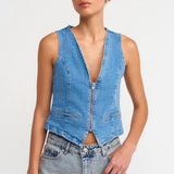 Zip Up Denim Vest Top