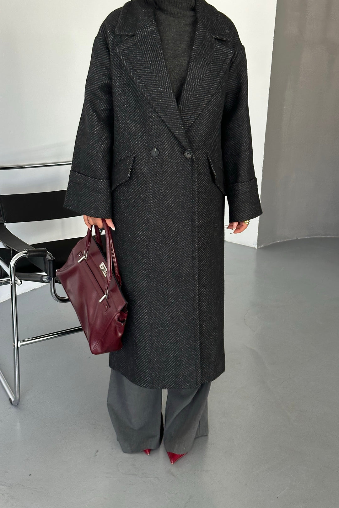 Herringbone Wool Oversize Coat