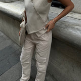 Wide Leg Canvas Cargo Pants Stone