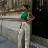 Cream Palazzo Straight Jeans