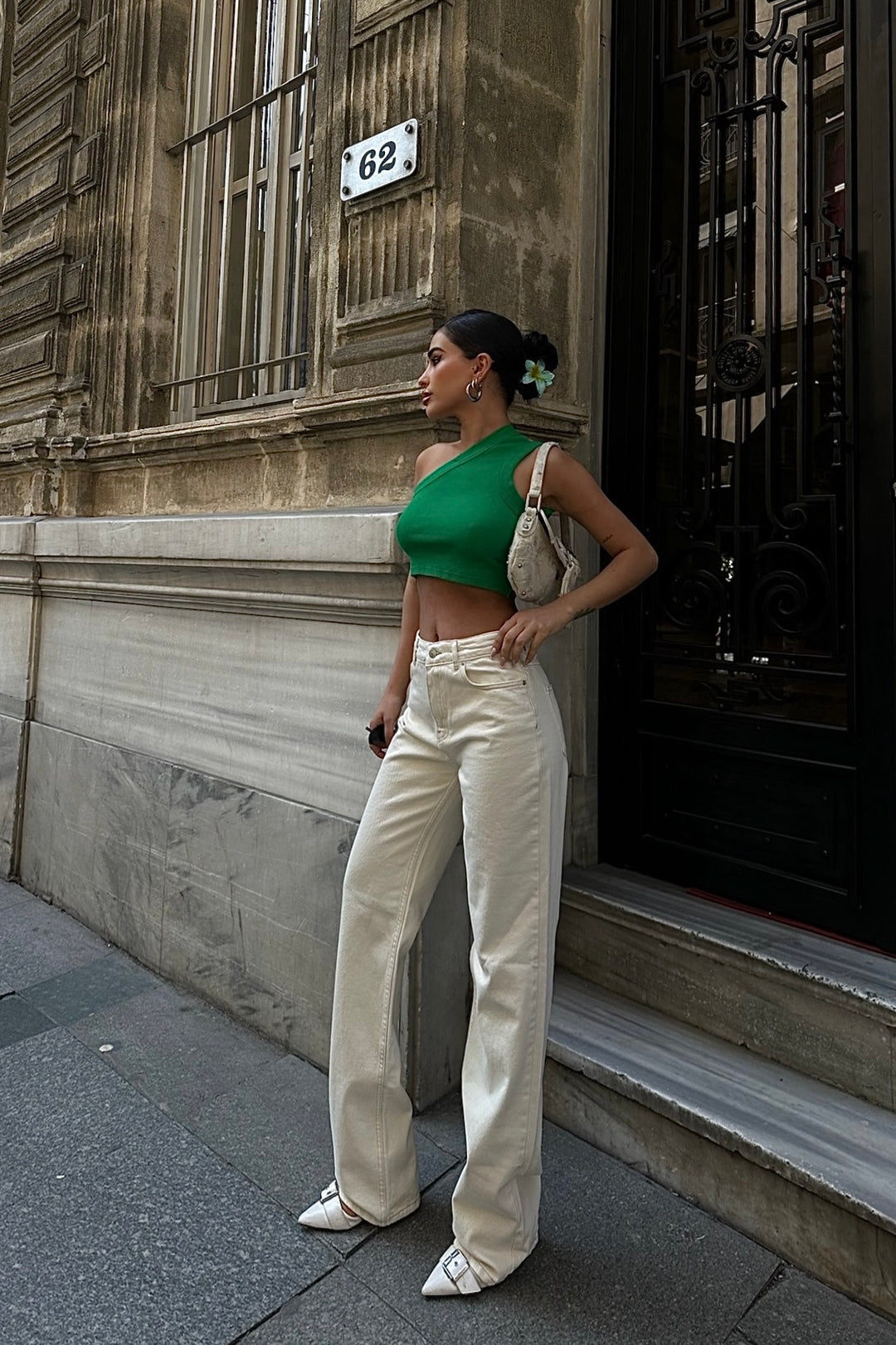 Cream Palazzo Straight Jeans