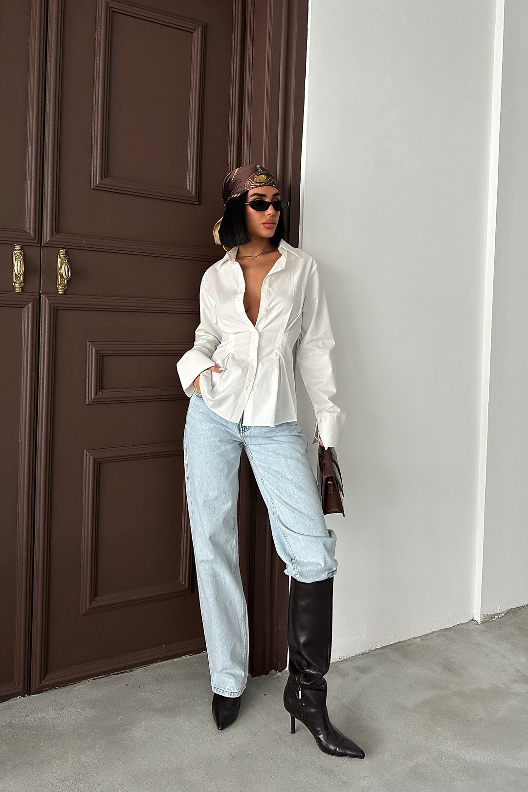 Pleated Waist Button-Up Shirt