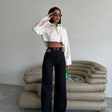 Cutout Waist Black Flare Pants
