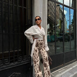 Brown Cow Print Straight Pants