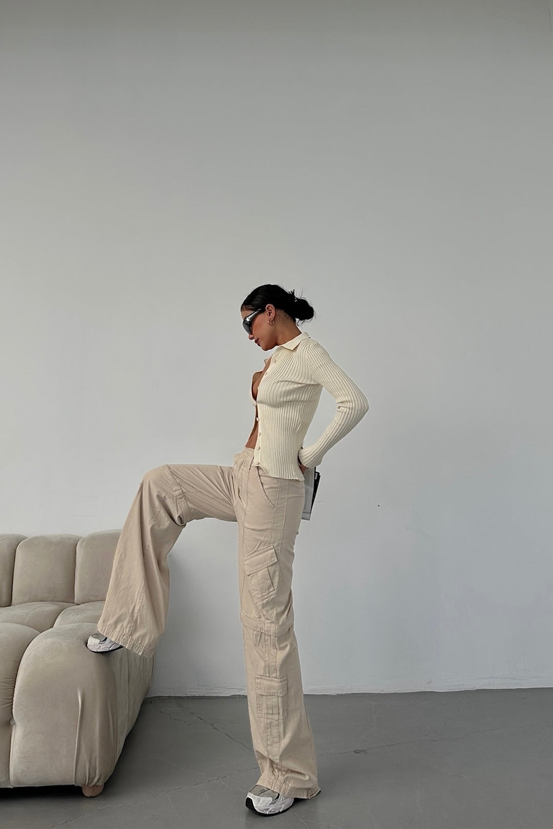 Above Knee Zip Detail Parachute Cargo Pants