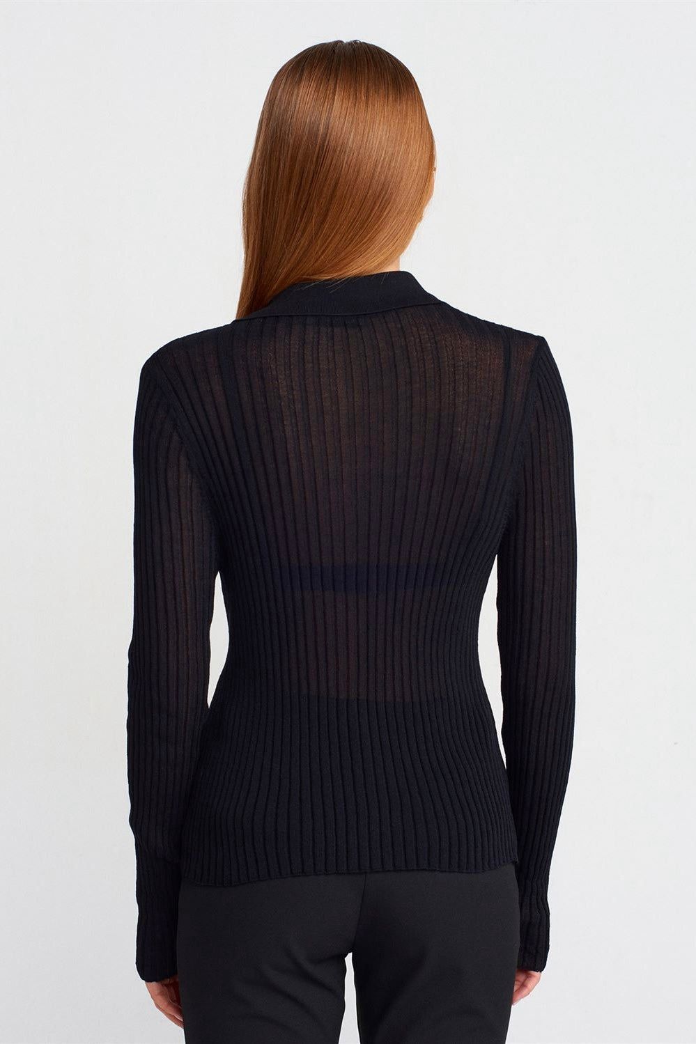 Buttoned Polo Collar Lightweight Knit Sweater