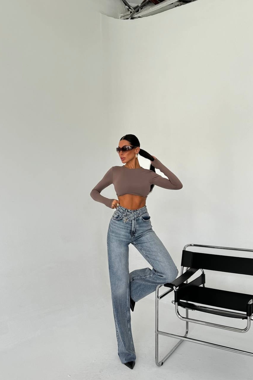 Wide-Leg Cross-Belt High-Waisted Jean