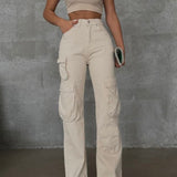 Pockets Cargo Jeans In Neutrals