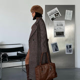Brown Herringbone Wool Belted Coat