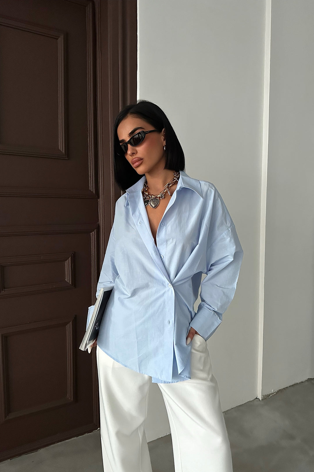 Crossed-Button Oversized Shirt