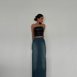 Side Slit Pale Blue Jean Skirt